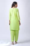 Shop_House Of Pink_Green Chanderi, Organza Embroidery, Pearls Round Pastel Kurta Tulip Pant Set _at_Aza_Fashions