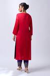 Shop_House Of Pink_Red Modal, Silk, Organza Zari, Embroidery Round Neck Rosy Kurta Set _at_Aza_Fashions