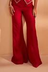 Aakansha Gupta_Red Silk Embroidery, Sequins V-neck Dusk-cord Set _Online_at_Aza_Fashions