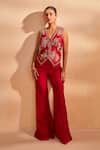Buy_Aakansha Gupta_Red Silk Embroidery, Sequins V-neck Dusk-cord Set _at_Aza_Fashions