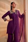 Buy_Aakansha Gupta_Purple Silk, Tulle Embroidery, Sequins Round Neck Elara Kurta Set _Online_at_Aza_Fashions