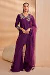 Buy_Aakansha Gupta_Purple Silk, Tulle Embroidery, Sequins Round Neck Elara Kurta Set _at_Aza_Fashions