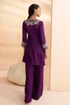 Shop_Aakansha Gupta_Purple Silk, Tulle Embroidery, Sequins Round Neck Elara Kurta Set _at_Aza_Fashions
