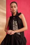 Aakansha Gupta_Black Chanderi Embroidery Open Neck Designer Co-ord Set _Online_at_Aza_Fashions