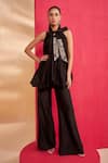 Buy_Aakansha Gupta_Black Chanderi Embroidery Open Neck Designer Co-ord Set _at_Aza_Fashions