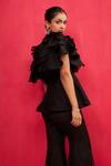 Shop_Aakansha Gupta_Black Organza Embroidery Round Neck Twilight Co-ord Set _at_Aza_Fashions