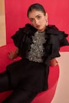 Buy_Aakansha Gupta_Black Organza Embroidery Round Neck Twilight Co-ord Set _Online_at_Aza_Fashions