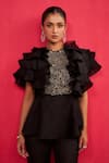 Buy_Aakansha Gupta_Black Organza Embroidery Round Neck Twilight Co-ord Set 