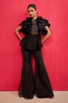 Buy_Aakansha Gupta_Black Organza Embroidery Round Neck Twilight Co-ord Set _at_Aza_Fashions