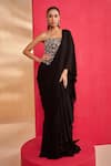 Buy_Aakansha Gupta_Black Silk, Chiffon, Georgette Beads, Sequins Designer Zara Drape Saree Set _at_Aza_Fashions