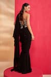 Shop_Aakansha Gupta_Black Silk, Chiffon, Georgette Beads, Sequins Designer Zara Drape Saree Set _at_Aza_Fashions