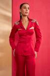 Aakansha Gupta_Red Satin Liora Blazer Set _Online_at_Aza_Fashions