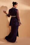 Shop_Aakansha Gupta_Blue Organza, Satin Embroidery Collared Dark Peplum Top And Skirt Set _at_Aza_Fashions