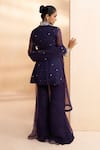 Shop_Aakansha Gupta_Navy Organza, Tulle Embroidery Mandarin Collar Designer Tara Peplum Set _at_Aza_Fashions