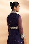 Aakansha Gupta_Navy Organza, Tulle Embroidery Mandarin Collar Designer Tara Peplum Set _Online_at_Aza_Fashions