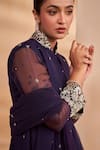 Aakansha Gupta_Navy Organza, Tulle Embroidery Mandarin Collar Designer Tara Peplum Set _at_Aza_Fashions