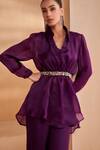 Buy_Aakansha Gupta_Purple Organza V-neck Co-ord Set _Online_at_Aza_Fashions