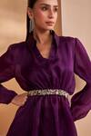 Shop_Aakansha Gupta_Purple Organza V-neck Co-ord Set _Online_at_Aza_Fashions