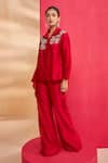 Buy_Aakansha Gupta_Red Chanderi Embroidery, Beads Collared Designer Co-ord Set _at_Aza_Fashions