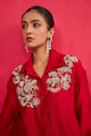 Buy_Aakansha Gupta_Red Chanderi Embroidery, Beads Collared Designer Co-ord Set _Online_at_Aza_Fashions