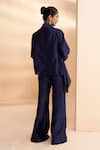 Shop_Aakansha Gupta_Navy Chanderi Embroidery, Beads Collared Dark Blue Tonic Co-ord Set _at_Aza_Fashions