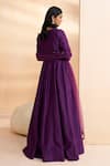 Shop_Aakansha Gupta_Purple Chanderi, Tulle Sequins, Beads V-neck Designer Anarkali Set _at_Aza_Fashions