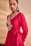 Buy_Aakansha Gupta_Pink Chanderi, Tulle Embroidery, Sequins V-neck Designer Anya Anarkali Set _Online_at_Aza_Fashions