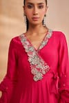 Shop_Aakansha Gupta_Pink Chanderi, Tulle Embroidery, Sequins V-neck Designer Anya Anarkali Set _Online_at_Aza_Fashions