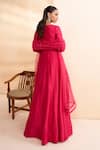 Shop_Aakansha Gupta_Pink Chanderi, Tulle Embroidery, Sequins V-neck Designer Anya Anarkali Set _at_Aza_Fashions