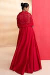 Shop_Aakansha Gupta_Red Chanderi, Tulle Embroidery, Sequins Square Neck Rosaline Anarkali Set _at_Aza_Fashions