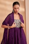 Shop_Aakansha Gupta_Purple Chanderi, Tulle Beads, Sequins Square Neck Designer Rosaline Anarkali Set _Online_at_Aza_Fashions