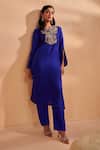 Buy_Aakansha Gupta_Blue Silk Embroidery Round Neck Designer Amaris Kurta Set _Online_at_Aza_Fashions