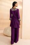Shop_Aakansha Gupta_Purple Tussar, Silk Embroidery Round Neck Elara Kurta Set _at_Aza_Fashions
