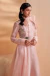 Aakansha Gupta_Pink Organza, Chanderi, Satin, Tulle Embroidery, Designer Aisle Anarkali Set _at_Aza_Fashions