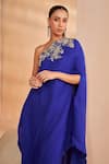 Aakansha Gupta_Blue Organza Embroidery Asymmetric Irisa Designer Kurta Pant Set _Online_at_Aza_Fashions