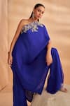 Buy_Aakansha Gupta_Blue Organza Embroidery Asymmetric Irisa Designer Kurta Pant Set _Online_at_Aza_Fashions