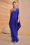 Aakansha Gupta_Blue Organza Embroidery Asymmetric Irisa Designer Kurta Pant Set _at_Aza_Fashions