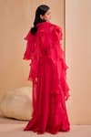 Shop_Aakansha Gupta_Pink Chanderi, Organza Round , Open Elowen Cape Gown Set _at_Aza_Fashions