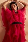 Buy_Aakansha Gupta_Pink Chanderi, Organza Round , Open Elowen Cape Gown Set _Online_at_Aza_Fashions