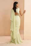 Shop_Aakansha Gupta_Green Chiffon, Georgette, Silk Pista Designer Pre-draped Saree And Blouse Set _at_Aza_Fashions
