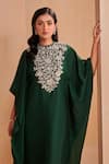 Buy_Aakansha Gupta_Green Silk Embroidery Round Neck Glade Kaftan Dress _Online_at_Aza_Fashions