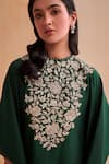 Shop_Aakansha Gupta_Green Silk Embroidery Round Neck Glade Kaftan Dress _Online_at_Aza_Fashions