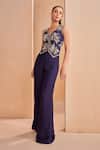 Buy_Aakansha Gupta_Blue Silk Sequins, Embroidery V-neck Dark Dusk Co-ord Set _Online_at_Aza_Fashions