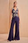 Buy_Aakansha Gupta_Blue Silk Sequins, Embroidery V-neck Dark Dusk Co-ord Set _at_Aza_Fashions