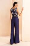 Shop_Aakansha Gupta_Blue Silk Sequins, Embroidery V-neck Dark Dusk Co-ord Set _at_Aza_Fashions
