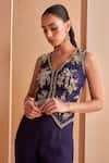 Buy_Aakansha Gupta_Blue Silk Sequins, Embroidery V-neck Dark Dusk Co-ord Set 