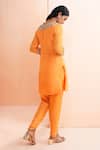 Shop_Aakansha Gupta_Orange Tussar, Silk Sequins, Embroidery Split V-neck Aelina Kurta Set _at_Aza_Fashions