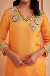 Aakansha Gupta_Orange Tussar, Silk Sequins, Embroidery Split V-neck Aelina Kurta Set _Online_at_Aza_Fashions