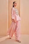 Aakansha Gupta_Pink Satin Embroidery Round Neck Saena Dhoti Set _Online_at_Aza_Fashions