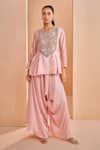 Buy_Aakansha Gupta_Pink Satin Embroidery Round Neck Saena Dhoti Set _at_Aza_Fashions